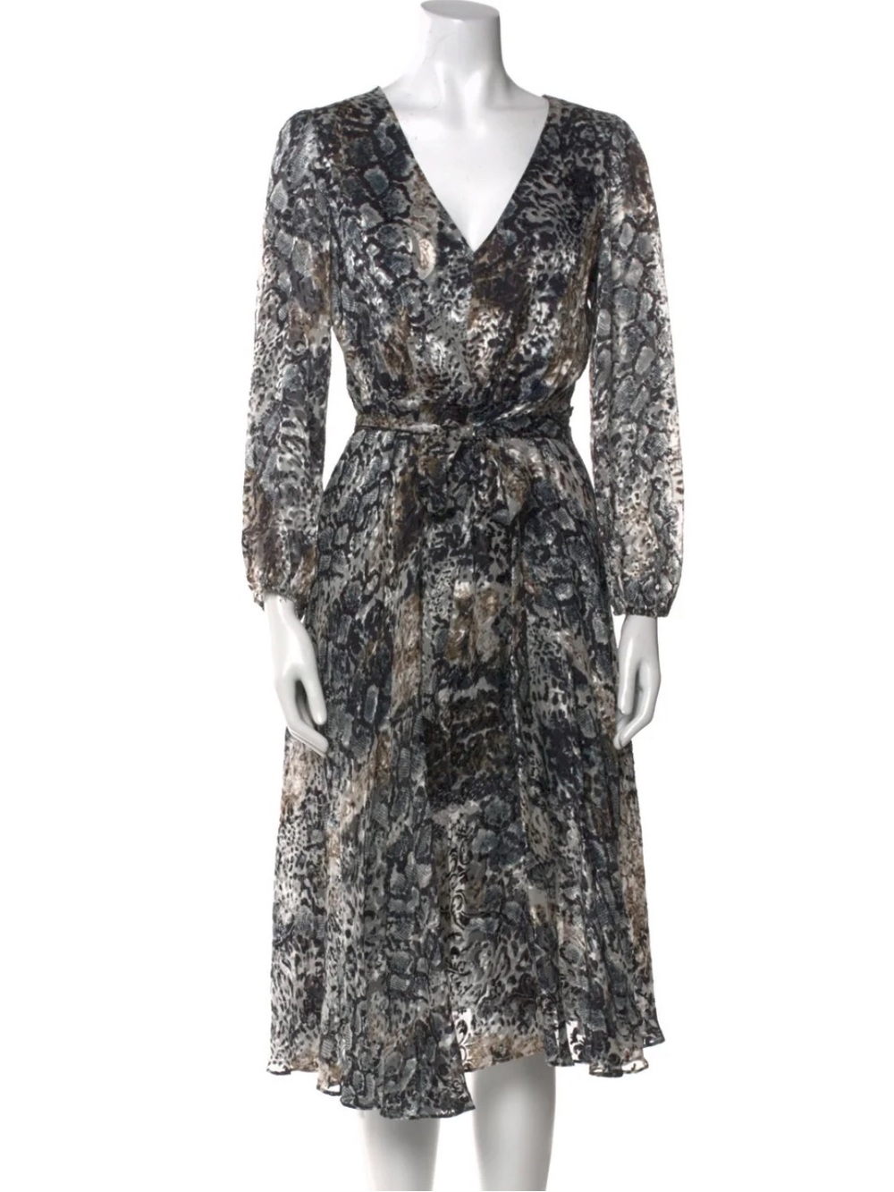 Alice + Olivia Animal Print Wrap Midi Dress in Black and Brown